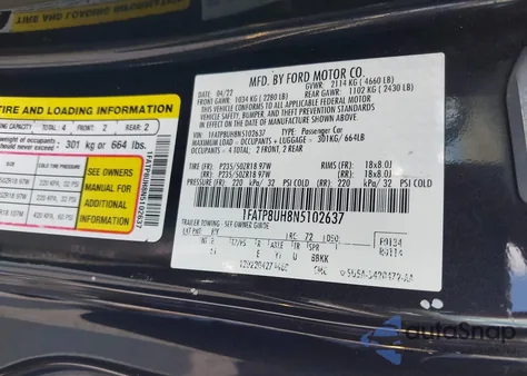 2022 Ford Mustang Ecoboost Premium из США, поврежденный, VIN 1FATP8UH8N5102637